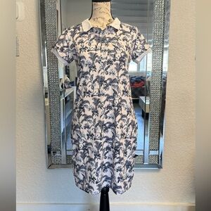 Partner Golf Performance Polo Dress -Navy Blue & White Tropical Print Size Small